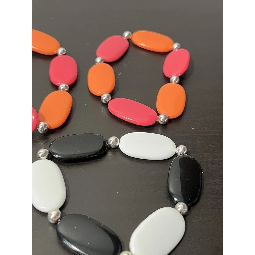 Lot‎ of 9 Fashion Stretch Bracelets Oval Beads Pink Orange Black White Set